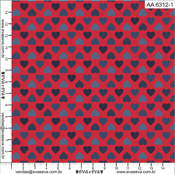 Tricoline amor amour corações azuis fundo vermelho 50x150cm - Un