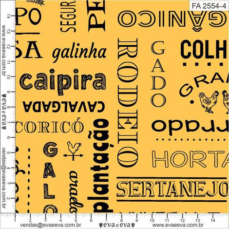 Tricoline estampado fazendinha fundo amarelo 50x150cm - Un