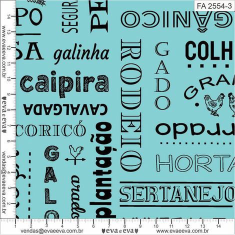 Tricoline estampado fazendinha fundo azul 50x150cm - Un
