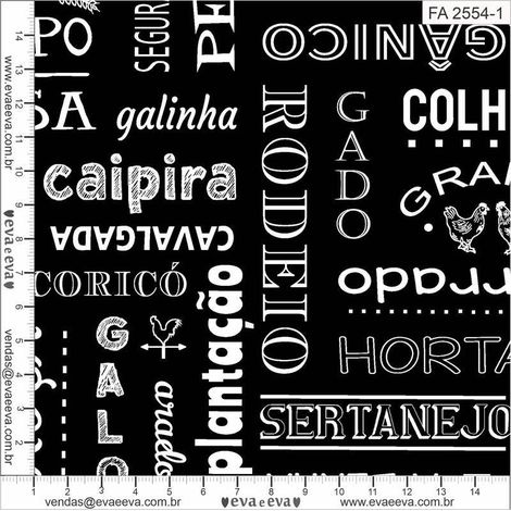 Tricoline estampado fazendinha fundo preto 50x150cm - Un