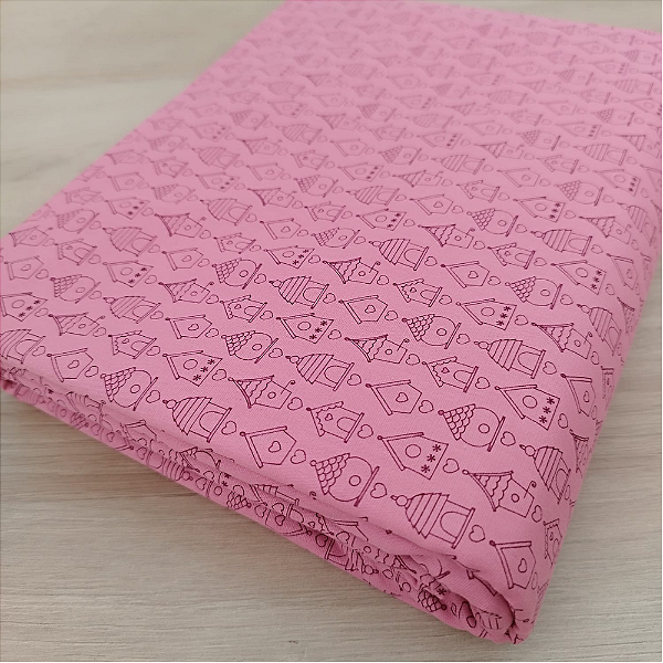 Tricoline contornos de casinha rosa 50x150cm - Un