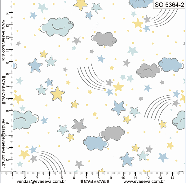 Tricoline sonhos nuvem amarela fundo branco 50x150cm - Un