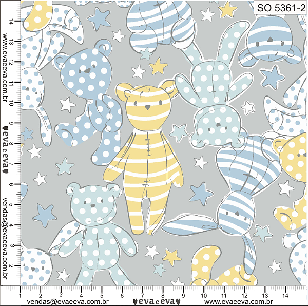 Tricoline sonhos urso amarelo fundo cinza 50x150cm - Un