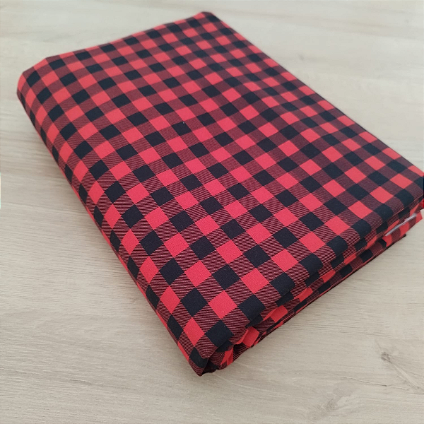 Tricoline natal xadrez vermelho e preto 50x150cm - Un