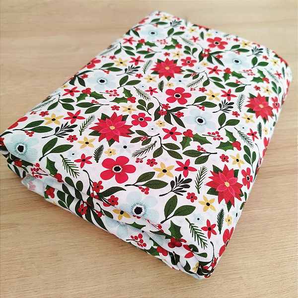 Tricoline natal flores fundo bege 50x150cm - Un
