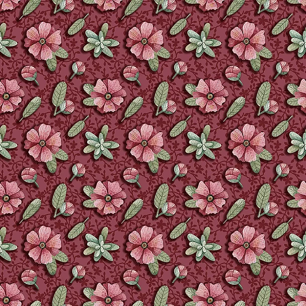 Tricoline digital mini flores vinho amizade verdadeira 50x150cm - Un