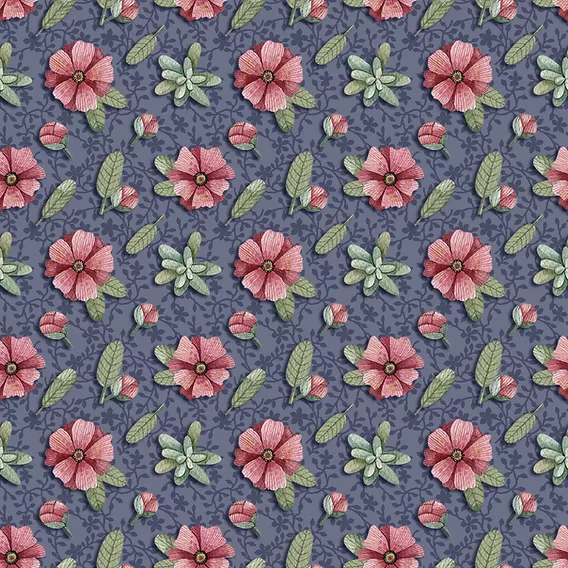 Tricoline digital mini flores marinho amizade verdadeira 50x150cm - Un