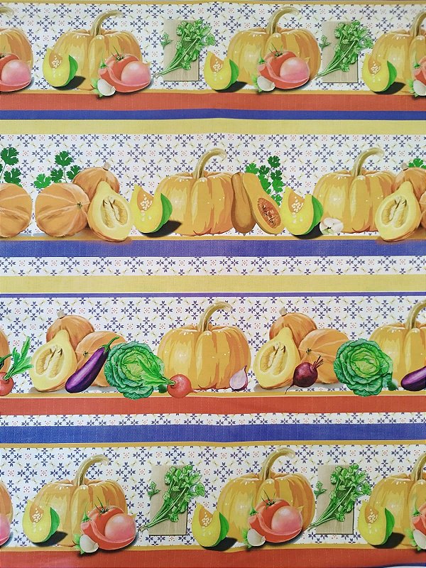 Tricoline digital faixas abóboras e legumes 53x150cm - Un