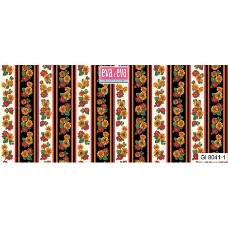 Tricoline estampado faixas girassóis fundo preto e branco 53x150cm - Un