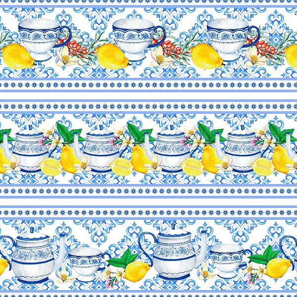 Tricoline digital faixas azulejo português 50x150cm - Un
