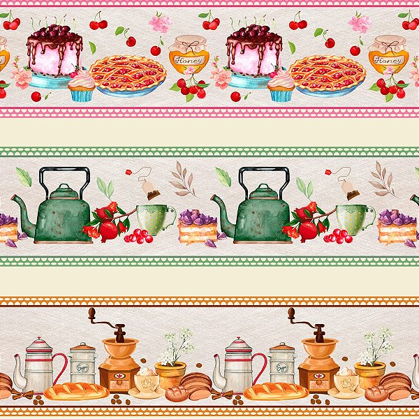 Tricoline digital faixas cafeteria fundo bege 50x150cm - Un