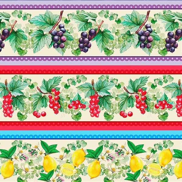 Tricoline digital faixas frutas tropicais 50x150cm - Un