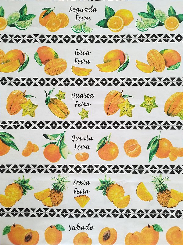 Tricoline digital faixas semaninha frutas fundo branco 53x150cm - Un