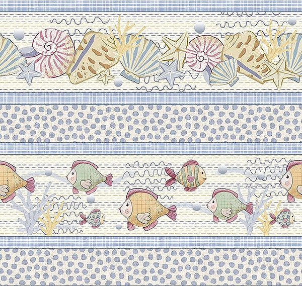 Tricoline digital faixas peixes e conchas 50x150cm - Un