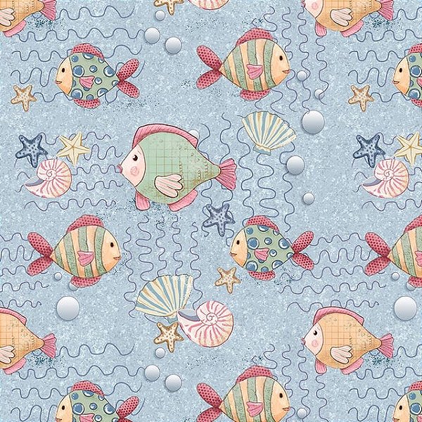Tricoline digital peixinhos fundo azul 50x150cm - Un