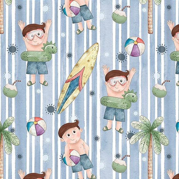 Tricoline digital meninos na praia 50x150cm - Un