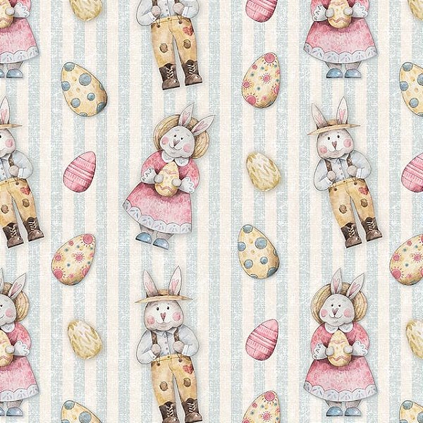 Tricoline digital mini coelhos fundo azul 50x150cm - Un
