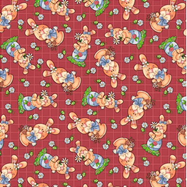 Tricoline digital coelhinhos com flor 50x150cm - Un