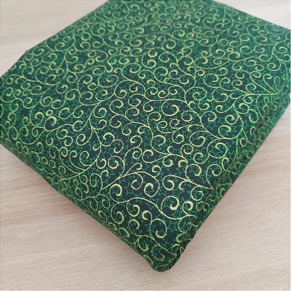 Tricoline estampado natal arabesco fundo verde 50x150cm - Un