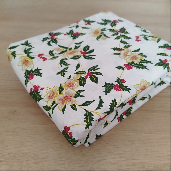 Tricoline estampado azevinho fundo bege 50x150cm - Un