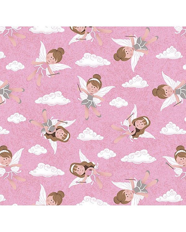 Tricoline estampado fadas rosa 50x150cm - Un
