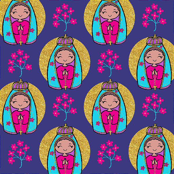 Tricoline nossa senhora fundo azul 50x150cm - Un