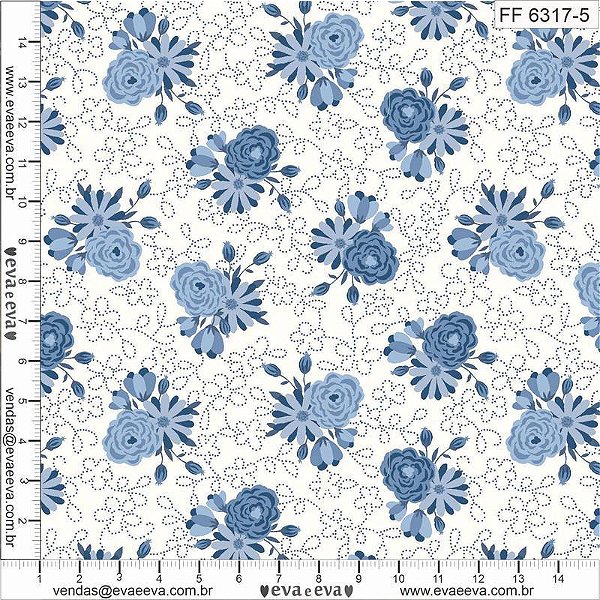 Tricoline felicidade em flores pequenas azul 50x150cm - Un
