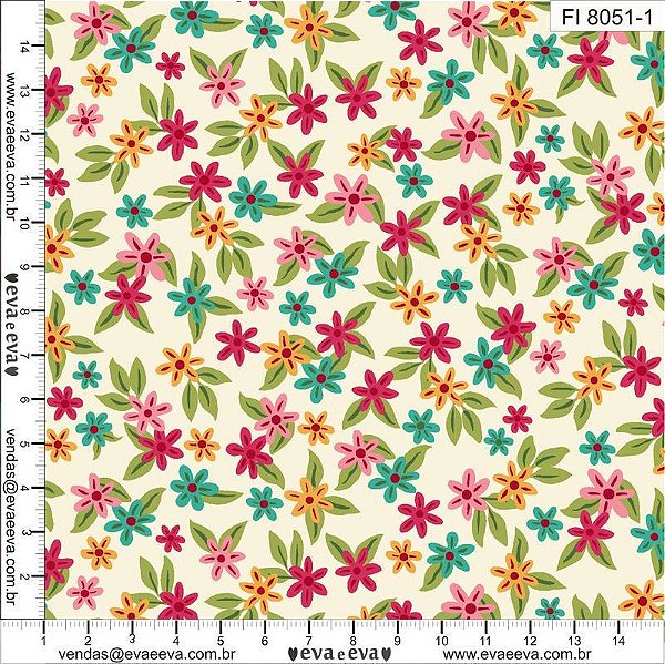 Tricoline fiesta flores fundo bege 50x150cm - Un