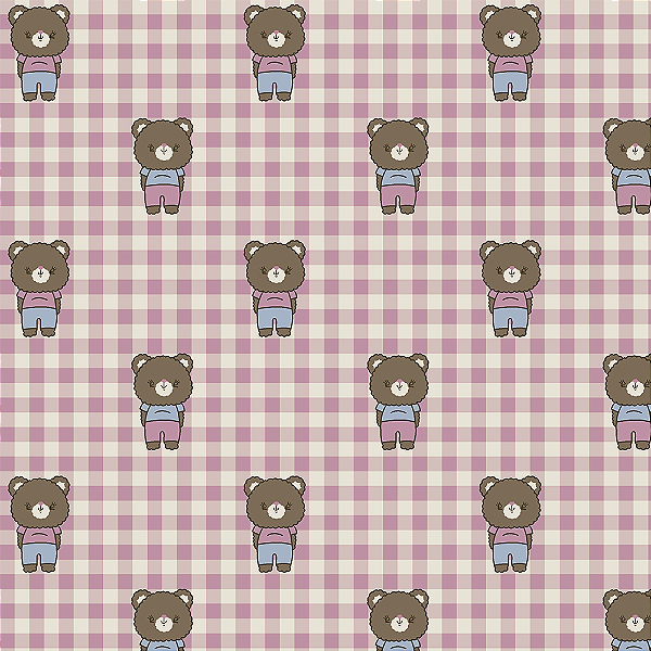 Tricoline ursinhos kawaii rosa 50x150cm - Un