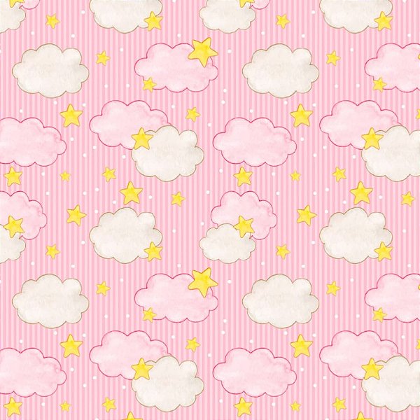 Tricoline digital nuvens listradas rosas 50x150cm - Un