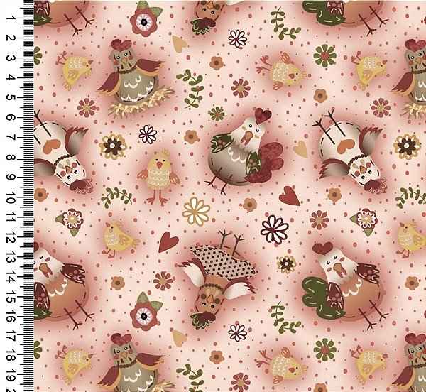 Tricoline digital galinhas 50x150cm - Un