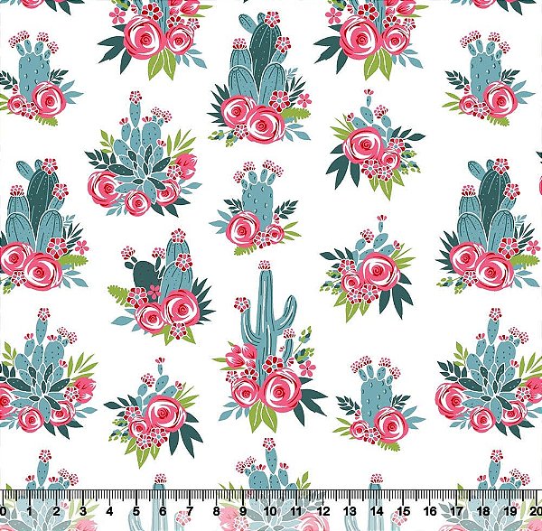 Tricoline cactus fundo bege 50x150cm - Un