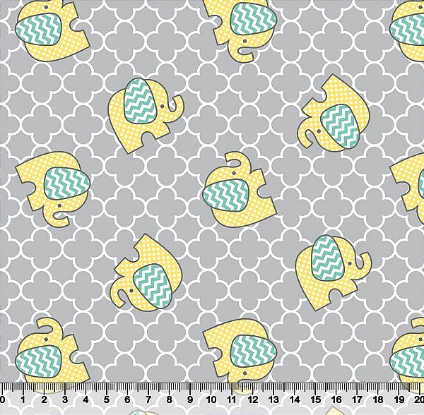 Tricoline elefantes amarelos fundo cinza 50x150cm - Un