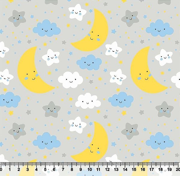 Tricoline nuvens fundo cinza 50x150cm - Un