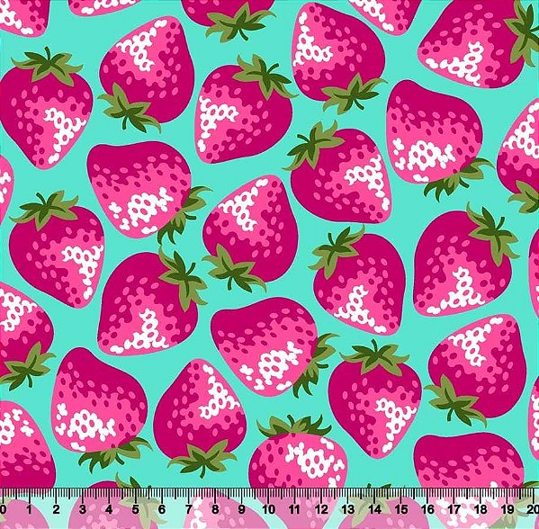 Tricoline morangos fundo tiffany 50x150cm - Un