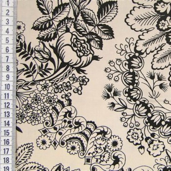 Tricoline vintage flores negras 50x150cm - Un