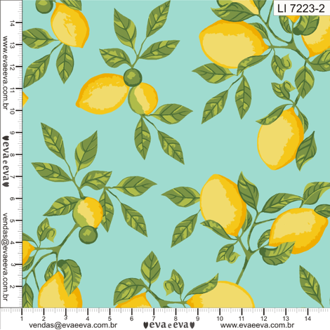 Tricoline estampado limão siciliano fundo azul 50x150cm - Un