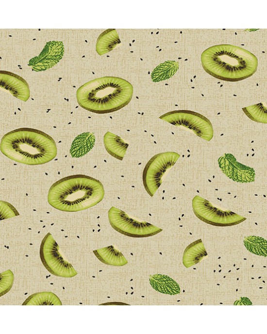 Tricoline estampado kiwi bege 50x150cm - Un