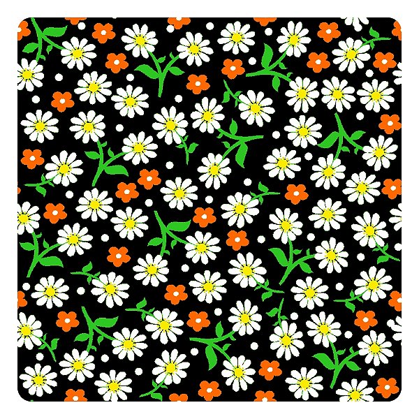Viés de Algodão Largo Tijuca Peripan Estampado 35mmx20m - C9820 Margaridas Fundo Preto