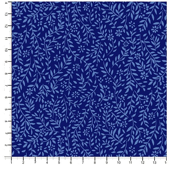 Tecido Tricoline 100% Algodão Folhinhas 50x150cm - Azul Fundo Escuro
