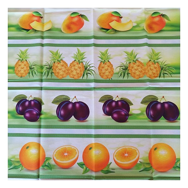Tricoline 100% algodão barrados 50x148cm c/ 11 faixas - Pomar de frutas