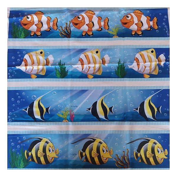 Tricoline 100% algodão barrados 50x148cm c/ 11 faixas - Coletânea peixes