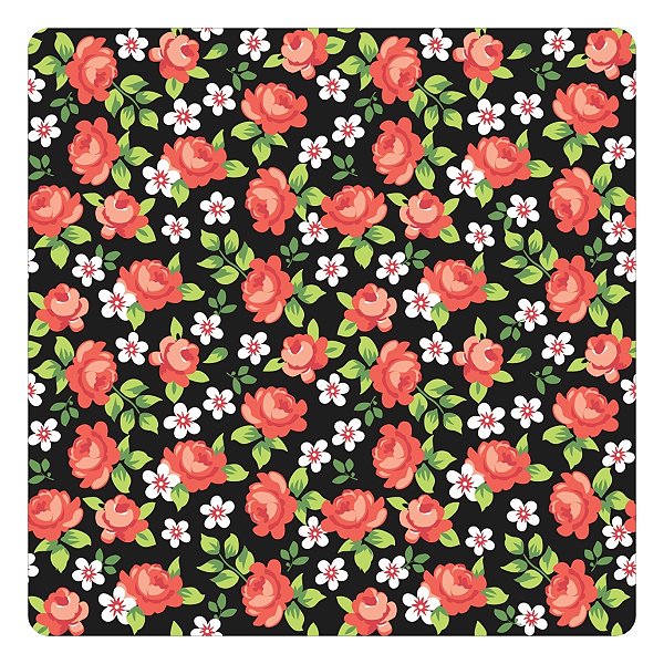 Viés de Algodão Largo Tijuca Peripan Estampado 35mmx20m - C9812 Rosas Fundo Preto