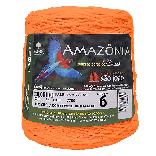 Barbante Amazônia Fio 6 1kg - São João - Laranja Neon - Un