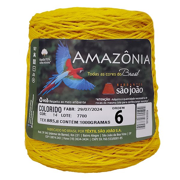 Barbante Amazônia Fio 6 1kg - São João - Amarelo Ouro - Un