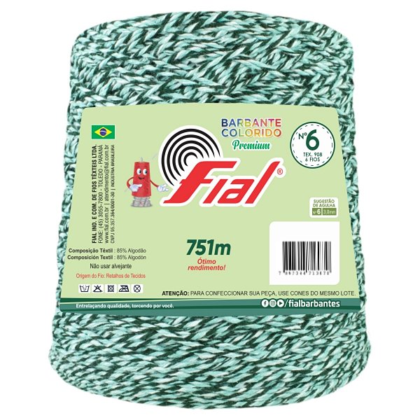 Barbante Mesclado Premium Fio 6 700g Fial - Verde Escuro/Verde Claro/Branco - Un