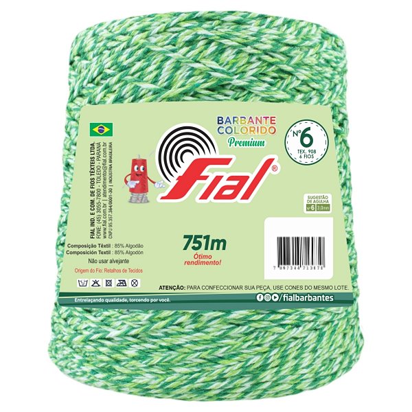 Barbante Mesclado Premium Fio 6 700g Fial - Verde/Verde Claro/Branco - Un