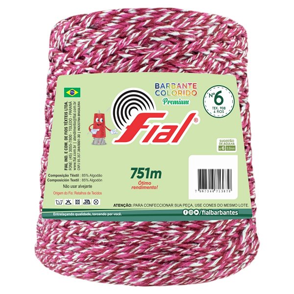 Barbante Mesclado Premium Fio 6 700g Fial - Vermelho/Rosa/Branco - Un