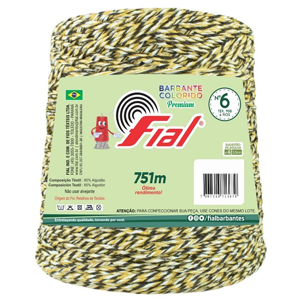 Barbante Mesclado Premium Fio 6 700g Fial - Verde/Amarelo/Branco - Un