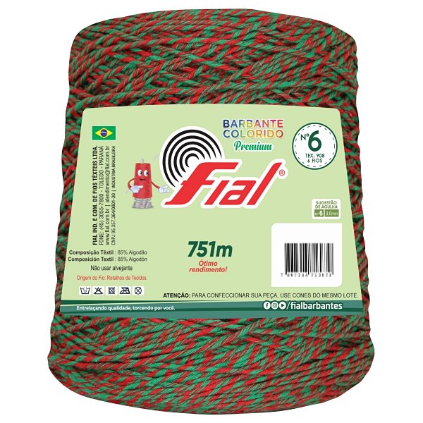 Barbante Mesclado Premium Fio 6 700g Fial - Verde/Vermelho - Un